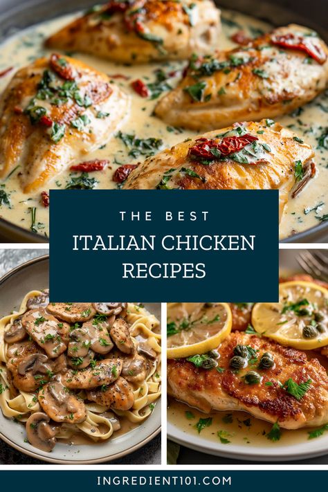 Indulge in the best Italian chicken recipes with these delicious and authentic dishes! From classic American Italian favorites like Chicken Parmigiana and Creamy Tuscan Chicken to authentic dishes like Chicken Cacciatore. Or, discover twists on classics like One Pan Baked Pesto Orzo with Chicken Meatballs and Chicken Arrabiata with Herb & Garlic Breadcrumbs. This collection of delicious Italian-style recipes with chicken is perfect for anyon who loves Italian cuisine! Make Ahead Italian Chicken Recipes, Best Italian Chicken Recipes, Italian Style Chicken Breast, Italian Chicken Stew, Italian Chicken Dinner Recipes, Italian Chicken Dishes Recipes, Comforting Chicken Recipes, Authentic Italian Chicken Recipes, Best Boneless Chicken Breast Recipes