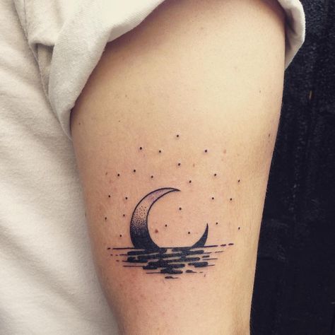 Have You Seen These Mind Blowing Blackwork Tattoos? - Page 2 of 7 - TattooMagz Small Black Tattoos, Vintage Style Tattoos, Full Moon Tattoo, Crescent Moon Tattoo, Water Tattoo, Tattoo Trend, Ocean Tattoos, Moon Tattoo Designs, Latest Tattoos