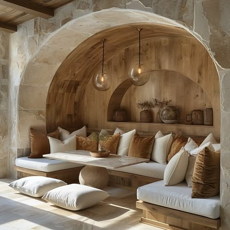 Roman Inspired Interior Design, Meditterenean Houses Interior, Stucco Interior Design, Earthy Mediterranean Interior, Greek Home Aesthetic, Roman Interior Design, Greek Design Interior, Greece Aesthetics Interior, Holistic Interior Design