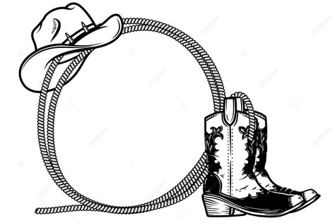 Cowboy Rope Tattoo, Cowboy Boot Svg, Drawing Cowboy, Drawing Rope, Cowboy Boots Drawing, Cowboy Drawing, Cowboy Hat Drawing, Boots Drawing, Rope Tattoo