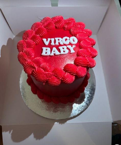 Virgo Season Cake, Virgo Baby Cake, Virgo Cake Ideas, Virgo Birthday Cake, Strawberry Birthday Cake, Circle Cake, Virgo Birthday, Virgo Season, Red Cake