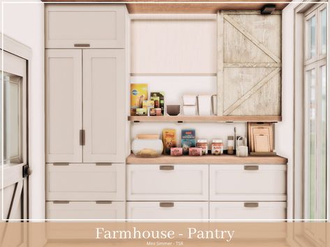 Sims 4 Rooms, Sims 4 Cc Furniture Living Rooms, Sims 4 Stories, Sims 4 Kitchen, Farmhouse Pantry, Pantry Room, Sims 4 House Design, Community Garden, Sims House Design