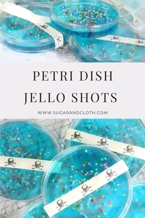 Unleash your inner scientist in the kitchen by trying out these easy Petri Dish Jello that make the perfect Halloween treat or party favor. Halloween Petri Dish, Petri Dish Jello Shots, Alien Themed Food, Medical Themed Cocktails, Science Cocktails, Jello Halloween, Halloween Jello Shots, Medical Party, Science Food