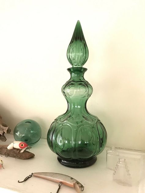 Empoli Genie Bottles, Genie Bottle, Glass Pottery, Glass Collection, Art Glass, Decorative Jars, Glass Art, Mid Century, Vase