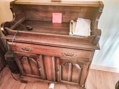 Antique Dry Sink Makeover, Drysink Makeover, Dry Sink Repurposed, Dry Sink Coffee Bar, Dry Sink Makeover, Bar Stool Makeover, Dollar Store Mirror, Bakers Table, Office Supply Storage