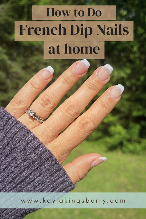 French dip powder nails done at home with Kiara Sky nail kit French Dip Nails Coffin, Dip Nails French Manicure, Diy French Tip Dip Nails, Powder Dip French Manicure, French Tip Powder Dip Nails, French Dipped Nails, Diy Dip Nail Designs, French Dip Nails Powder, Dip Powder Nails French