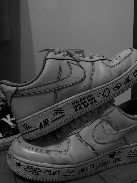 Sharpie air force 1. Don’t judge me, I was bored Sharpie Air Force 1, Doodle Shoes, Sharpie Shoes, Grunge Shoes, Custom Shoes Diy, Diy Sneakers, Nike Shoes Air Force, Aesthetic Grunge Outfit, Shoes Drawing