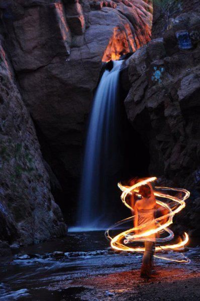 Fire Hoop near a waterfall- def doing this at the poconos! Fire Hooping, Fire Spinning, Fire Poi, Breathing Fire, Light Painting Photography, Read For Free, Hoop Dance, Fire Dancer, Arte Peculiar