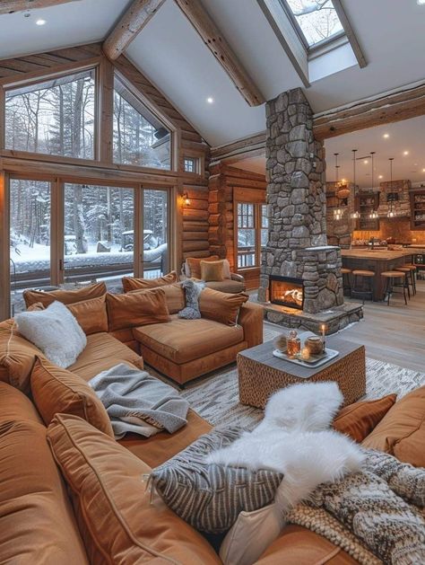 Log Home Living Room, Vacation House Decor, Colorado Interior Design, Shop Houses, Log Home Kitchens, Log Houses, Home Building Tips, Country House Interior, Dress Couture