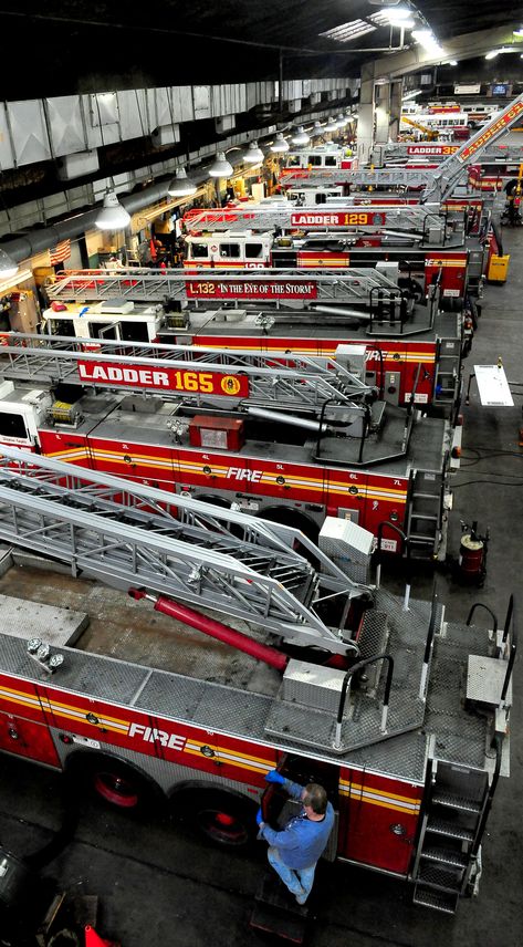 Apparatus being serviced at the FDNY Shops. Firefighter Paramedic, Firefighter Pictures, Fire Life, Dream Jobs, Cool Fire, Female Firefighter, Fire Equipment, Volunteer Firefighter, Rescue Vehicles