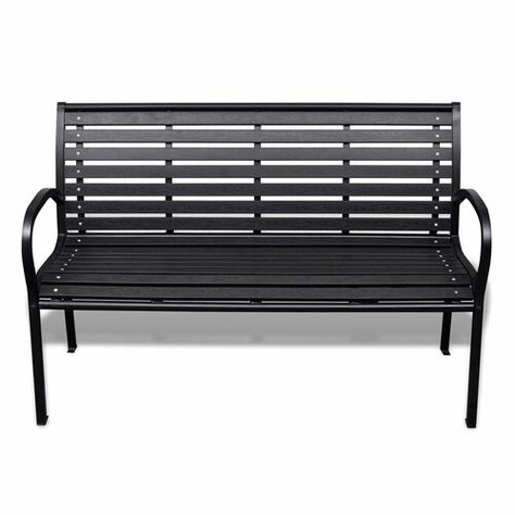 Berkfield Garden Bench 125 cm Steel and WPC Black Berkfield Black Metal Bench, Metal Patio Chairs, Metal Garden Furniture, Wooden Arbor, Planter Bench, Stylish Outdoor Furniture, Porch Chairs, Steel Bench, Wood Plastic Composite