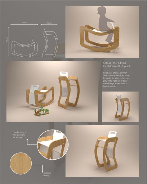 Accessible Furniture Design, Product Designer Aesthetic, Child Furniture, Climbing Arch, Wooden Rocking Chair, Rocking Cradle, Industrial Design Portfolio, Presentation Board Design, Furniture Design Ideas