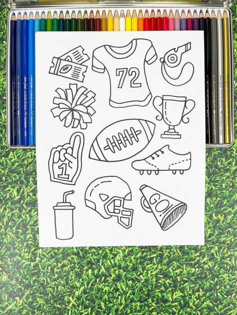 Free Printable Football Doodles Football Party Activities, Football Doodles, American Football Drawing, Football Drawings, Football Printables, Football Clip Art, Football Coloring, Football Paintings, Babysitting Ideas