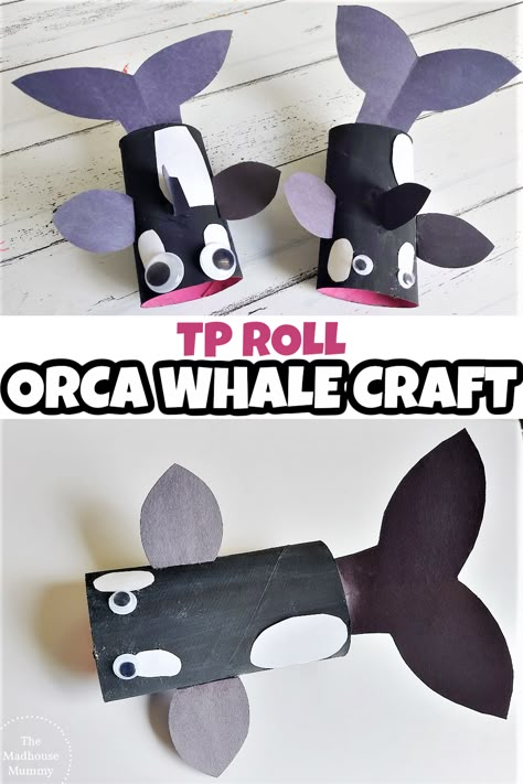 Orca Crafts For Preschool, Whale Crafts For Kids, Sea Lion Craft, Orca Crafts For Kids, Orca Craft, Whale Craft, Toilet Paper Roll Sea Animals, Whale School Project, Whale Kids Craft