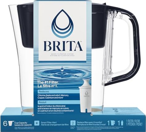 Brita 6 Cup Filter Pitcher with Smart Light Indicator, Reduces Chlorine taste and odour from Tap Water, Filters 151 Litres, Denali, Black White Tahoe, Brita Pitcher, Brita Water Filter, Brita Filter, Water Filter Pitcher, Soda Makers, Refreshing Water, Reusable Water Bottles, Water Pitcher