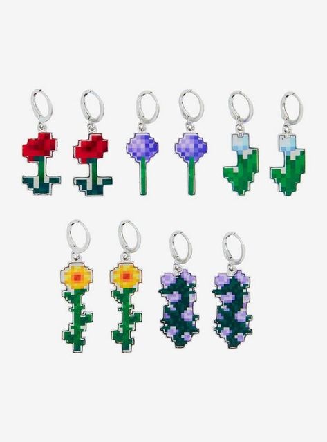 Minecraft Flowers Drop Earring Set Minecraft Flowers, Minecraft Tshirt, Periodic Elements, Face Collage, Location Icon, Bee Mine, Detailed Jewelry, Frog T Shirts, Heart Logo