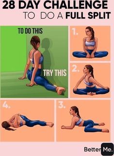 Full Split, Best Full Body Workout, Yoga Poses For Back, Yoga Poses For Two, Pilates Workout Routine, دورة شهرية, 28 Day Challenge, Challenges To Do, Dancer Workout