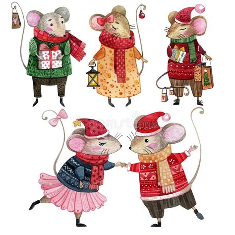 Christmas Mouse Illustration, Christmas Cute Illustration, Christmas Illustration Watercolor, Cute Christmas Illustration, Maus Illustration, Xmas Drawing, Christmas Mice, Mouse Illustration, Mouse Drawing