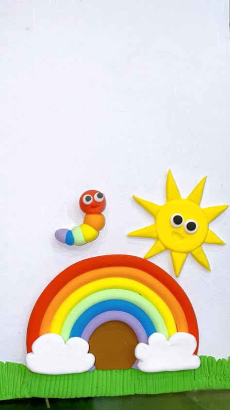 Clay Rainbow Diy, Rainbow Clay Art, Clay Modelling For Kids Competition, Easy Clay Models, Clay Modelling For Kids, Kids Brochures, Long Shirt Outfits, Kindergarten Art Crafts, Clay Activity