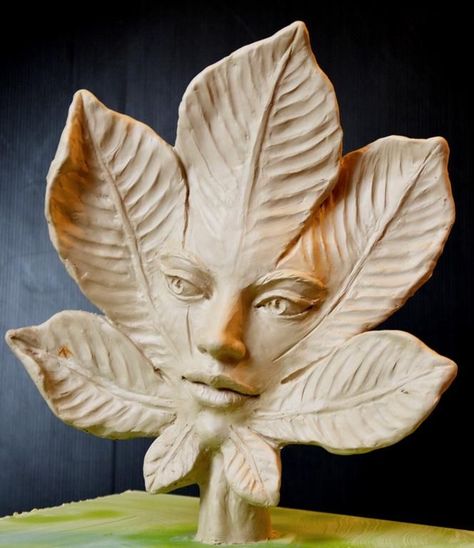 Chestnut Leaf, Mother Earth Art, Wood Sculpture Art, Wood Carving Faces, Ceramic Sculpture Figurative, Sculpture Head, Sculpture Art Clay, Tree Faces, Air Dry Clay Projects