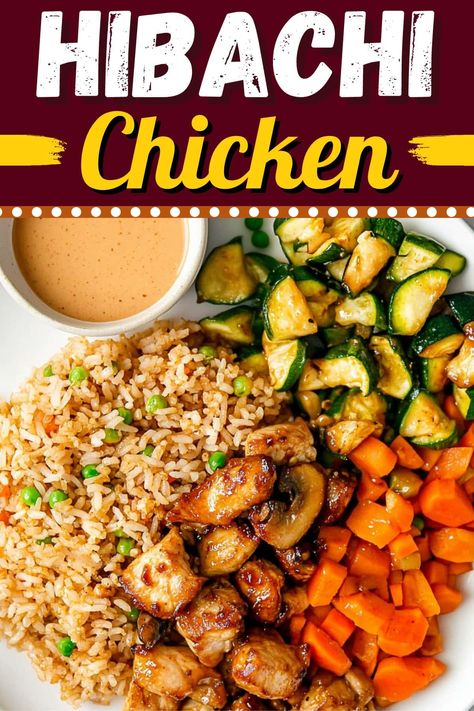 Get the taste of Benihana at home with this easy hibachi chicken! It's sweet, savory, and full of the signature Japanese-style flavor you love. Hibachi Chicken And Rice Recipe, Yum Yum Chicken Recipe, Hibachi Chicken Bowl Recipe, One Pot Hibachi Skillet, Chicken Habatchi Blackstone, Easy Chicken Hibachi Recipe, Hibachi Chicken And Noodles, Home Style Dinner Recipes, Hibachi Dinner Recipes