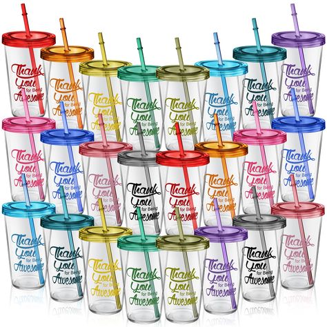 PRICES MAY VARY. Large Quantity: the package contains 24 pieces of thank you for being awesome plastic tumblers with lids and straw, the lids and straws are designed with 12 colors to choose from, 2 of each color, easy to distinguish, and sufficient to meet your daily or party use needs Proper Capacity: thank you for being awesome clear drinking cups has a capacity of about 20 ounces, is a good size and light weight, and the cup fits well in your hand for easy portability Long Term Use: the sing Clear Tumblers, Drinking Cups, Employee Appreciation Gifts, Plastic Tumblers, Employee Appreciation, Idea Board, Employee Gifts, Student Teacher, Tumbler Gift