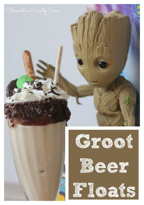 Groot Beer Floats: a fun way to incorporate Guardians of the Galaxy into a birthday party. Guardians Of The Galaxy Food Ideas, Guardians Of The Galaxy Dinner, Guardians Of The Galaxy Themed Food, Groot Party, Marvel Birthday, Galaxy Birthday, Marvel Birthday Party, Galaxy Party, Marvel Party