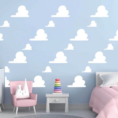 Elevate your child's room to infinity and beyond with our Toy Story style clouds Wall Decal Sticker Pattern. Inspired by the beloved animated film, these whimsical clouds add a touch of magic and imagination to any space. Perfect for nurseries, playrooms, or as a thoughtful gift for little ones, this enchanting wall decal is sure to spark joy and creativity. Whimsical Clouds, Toy Story Nursery, Toy Story Clouds, Toy Story Room, Cloud Wall Decal, Boy Toddler Bedroom, Toy Story Movie, Kids Room Wall Decals, Toddler Bedrooms