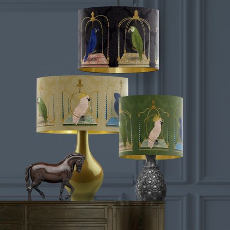 Trendy Lamp Shades, Colored Lamp Shades, Animal Lampshade, Animal Lamps, Tropical Room Decor, Unique Lampshades, Gold Lampshade, Large Lamp Shade, Colorful Lamp Shades