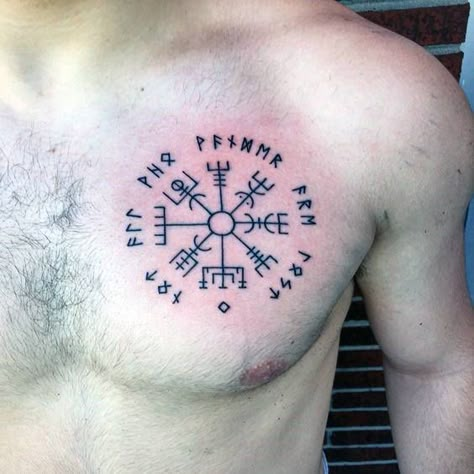 Small Simple Rune Black Ink Guys Chest Tattoos Runes Tattoo, Viking Compass Tattoo, Viking Rune Tattoo, Tattoo Artists Near Me, Rune Tattoo, Nordic Tattoo, Norse Tattoo, Chest Tattoos, Viking Tattoos