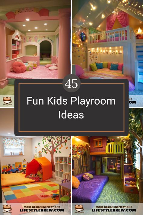 Transform your child's playtime with these 45 creative kids playroom ideas. From colorful decor to functional furniture, discover ways to design a playful environment that encourages creativity and learning. Explore themes like jungle, space, or art corner, ensuring the space is safe and engaging. Get inspired by vibrant color palettes, different layouts, and organization tips for toys and games Toy Room Decorating Ideas, Colorful Kids Playroom, Jungle Theme Playroom, Conservatory Playroom, Colourful Armchairs, Kids Playroom Ideas, Comfortable Reading Nook, Grandkids Room, Toy Room Decor