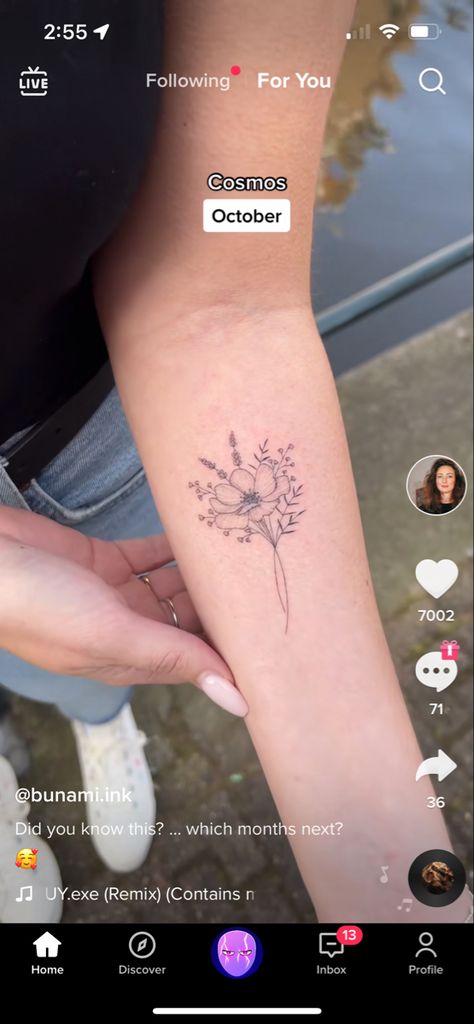 Cosmo And Rose Flower Tattoo, October Flower Tattoo Cosmos, Carnation And Cosmos Flower Tattoo, Cosmos Flower Tattoo October, October Birth Flower Tattoo Cosmos, Cosmo Flower Tattoo October, Cosmos Flowers Tattoo, Marigold And Cosmos Flower Tattoo, Momma Tattoo