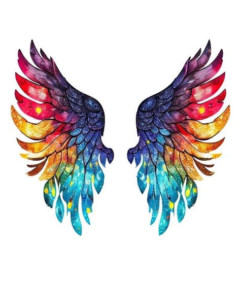 Colorful Wings Painting, Rainbow Angel Wings Tattoo, Colorful Angel Wings Tattoo, Colorful Angel Wings, Rainbow Angel Wings, Angel Wings Images, Colorful Wings, Sacred Tattoo, Angel Wings Drawing