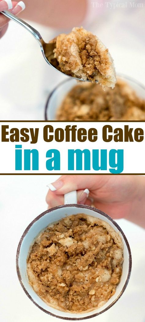 1 Bowl Dessert Recipes, Coffee Cup Microwave Cake Mug Recipes, Breakfast Ideas In A Mug, Mug Cake Coffee Cake, Coffee Cake For One, Easy Mug Recipes Meals, Muffin In A Cup Microwave, Microwave Biscuits Recipes, Mug Muffin Microwave