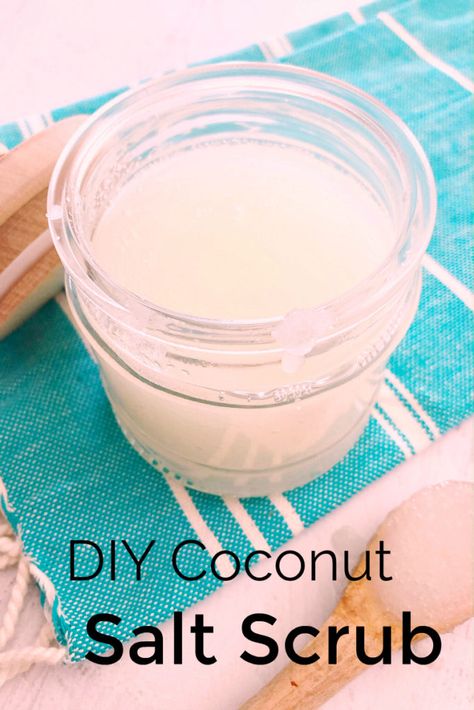 Coconut Salt Scrub Craft #crafts #DIYBeauty Coconut Oil Salt Scrub, Diy Salt Scrub Recipe, Homemade Exfoliating Scrub, Hand Scrub Diy, Hand Scrub Homemade, Salt Scrub Diy, Scrub Recipe Diy, Coconut Oil Scrub, Salt Scrub Recipe