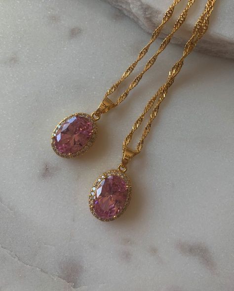 Gold Gem Necklace, Elegant Pink Necklace With Jewels, Elegant Pink Gold Plated Necklace, Pink Pendant Necklace With Jewels, Elegant Pink Gemstone Necklace, Luxury Pink Gold Pendant Jewelry, Ethereal Jewelry, Silver Pendent, Dainty Choker Necklace