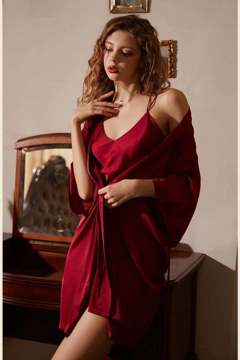 Faux Silk Robes , Women Sexy Sleepwear , Kimono Bathrobe Gown , Summer  Bridal Wedding Gift , Intimate Lingerie ,  Robe&Nighty Linen Nightgown, Satin Nightie, Silk Robes, Nightgown Sets, Bridal Women, Silk Nightgown, Women's Robe, Silk Robe, Sleepwear Sets