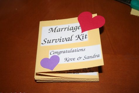 Marriage Survival Kit: DIY Wedding Gift ~ My Crafty Zoo Marriage Survival Kit Ideas, Survival Kit Diy, Marriage Survival Kit, Survival Kit Ideas, Thoughtful Bridal Shower Gifts, Diy Wedding Gift, Marriage Retreats, Diy Wedding Gifts, Love Your Wife