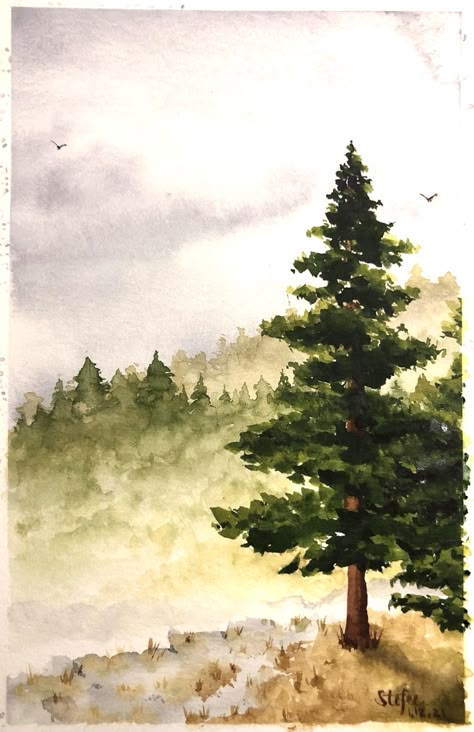 Woodsy Paintings, Forest Trees Drawing, Tree Watercolour Painting, Woods Drawing, Woods Watercolor, Watercolour Forest, Tree Watercolour, Watercolor Pine Trees, Watercolor Pine Tree