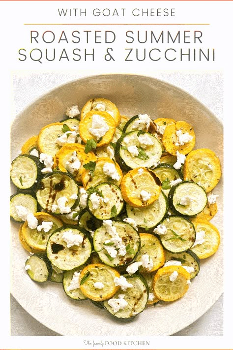 Roasted Summer Squash & Zucchini with Goat Cheese has to be one of the most delicious yet easy dishes you can make. Taking less than 20 minutes, it's a perfect way to get more veggies into your week. Zucchini With Goat Cheese, Squash Appetizers, Sauteed Summer Squash, Squash Zucchini Recipes, Oven Roasted Zucchini, Roasted Summer Squash, Sauteed Squash, Zucchini Side Dishes, Zucchini Cheese