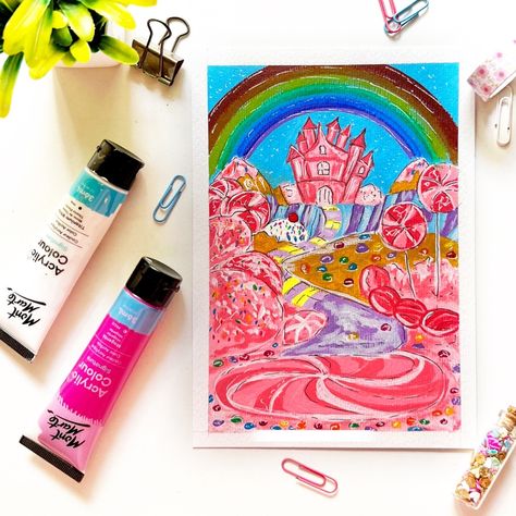 This candy land painting by @the_artfeed is giving us major sugar cravings! 🍭🍬 So sweet, we can't resist! 😍 Thanks @the_artfeed for sharing your talent with us ❤️ Check out our Signature range Acrylic Colour Paints below 🙌 For our global site: https://www.montmarte.com/products/acrylic-colour-paint-signature-75ml-2-5-us-fl-oz-tube-cerise #montmarteart #icancreate #art #painting #candyland #sugarcravings #sweet #talent #creative #colorful #candy #sweets #inspired #artfeed #instaart Candy Land Painting, Land Painting, Rube Goldberg, Background Diy, Book Art Diy, Sugar Cravings, Colorful Candy, Candy Land, Land Art