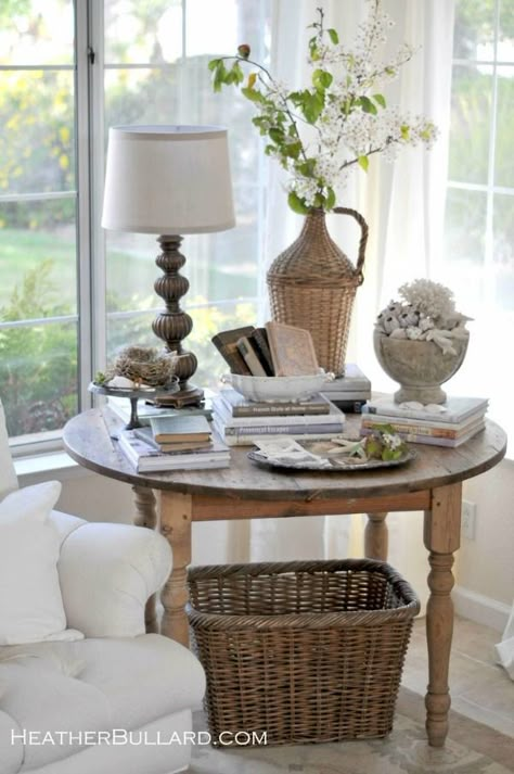 Living Room Corner Decor, Decorate With Baskets, Driven By Decor, Library Table, Living Room Corner, Corner Decor, Room Corner, Family Room Design, A Living Room