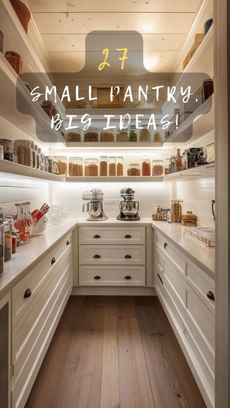 Curious about the secrets to an organized small pantry? Click to unlock effective strategies that enhance space utilization and organization. Learn how to tidy up like a pro! 🔑🥂 #OrganizingSecrets #PantryOrganization #SpaceUtilization #TidyHome #KitchenOrganization Pantry Layout With Fridge, Pantry With Open Shelves, Ultimate Pantry Layout, White Butlers Pantry Ideas, Pantry Design Walk In With Refrigerator, Pantry Design With Drawers, Butlers Pantry Kitchen Layout, Walk In Kitchen Pantry Organization, Pantry With A Sink