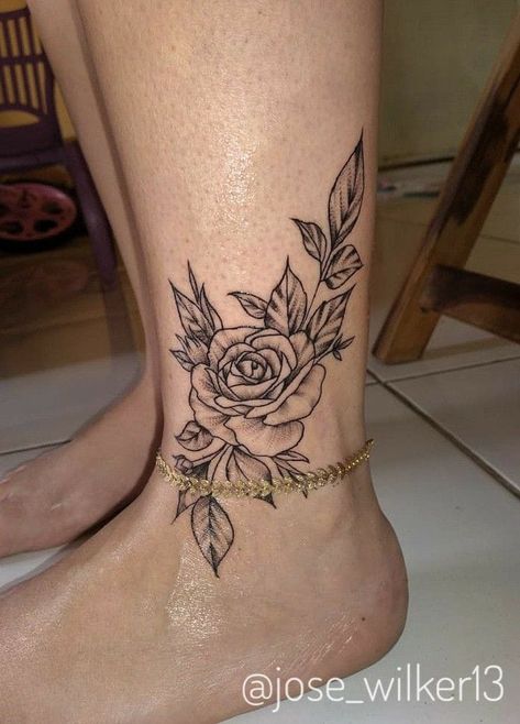 Floral Foot Tattoo, Rose Tattoo Leg, Anklet Tattoos For Women, Calf Tattoos For Women, Cute Foot Tattoos, Rose Tattoo Thigh, Floral Thigh Tattoos, Dragon Tattoo Art, Ankle Tattoos For Women