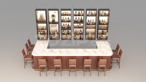 5164. Free 3D Bar Model Download Bar Wall Design, Back Bar Shelving, Warehouse Bar, Pub Interior Design, Barra Bar, Post Modernism, Revit Family, Pub Interior, Crockery Unit