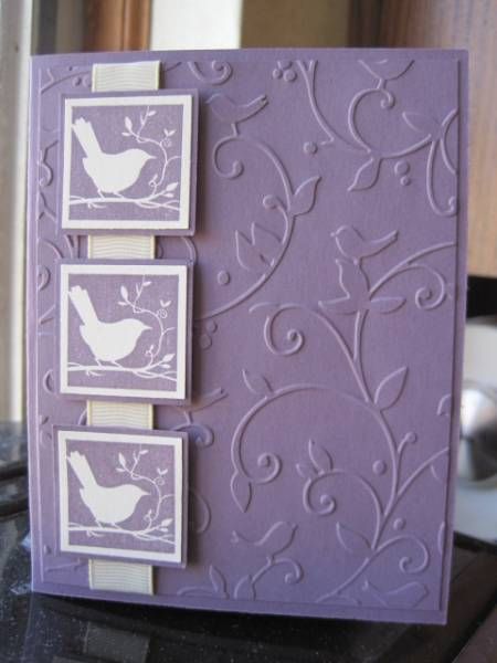 Purple Card, Diy Embossing, Embossed Cards, Bird Cards, Stamping Up Cards, Cute Diy, E Card, Pretty Cards, Embossing Folders