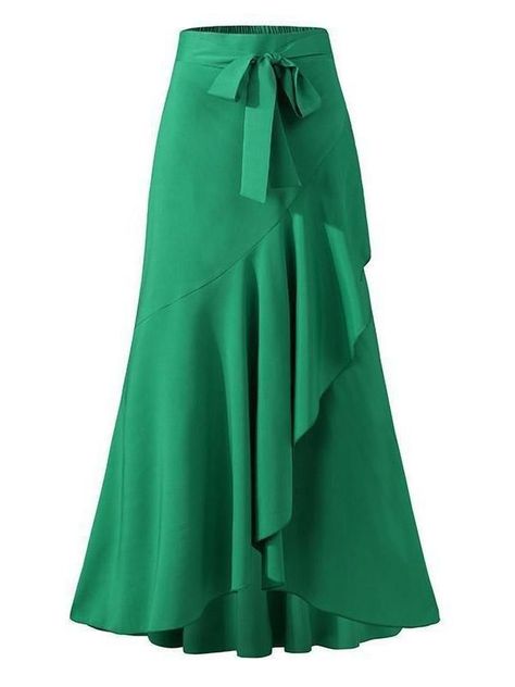 f016e59c7ad8b1d72903bb1aa5720d53desc43467119ri Ruffle Long Skirt, Womens Skirt Outfits, Maxi Skirts Summer, Solid Skirt, Fishtail Skirt, Skirt Maxi, Retro Mode, Long Skirts For Women, فستان سهرة