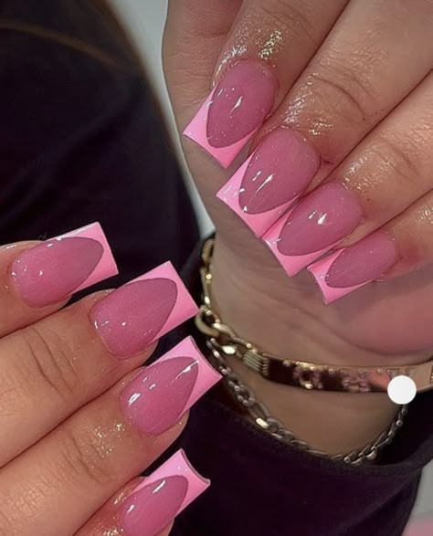 Short Pink On Pink French Tip Nails, Pink On Pink French Nails Short, Pink Shorties Nails Square, Pink Girly Nails Short, Mother Day Nail Ideas, Bubblegum Square Round Nails, Pink Nail Sets Short, Short Pink Nail Inspo Acrylic, Cute Short Square Nails Ideas