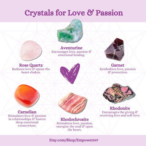 Crystals for Love & Passion Crystals For Manifesting Love, Best Crystals For Love, Crystals For Passion, Crystals For Couples, Crystals For Love And Relationships, Crystals For Love, Crystal Beaded Bracelets, Astrology Stars, Crystal Healing Bracelets