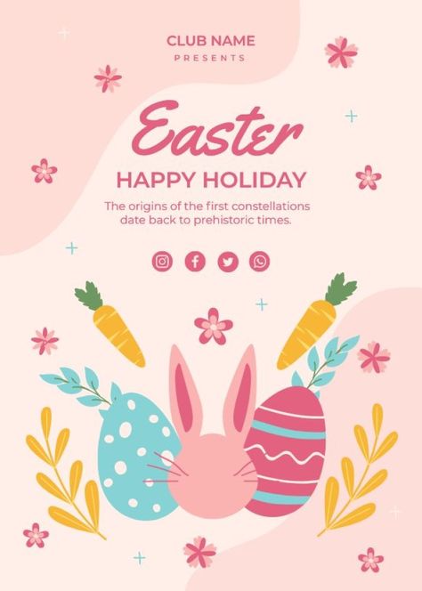 Hand-drawn Easter Happy Holiday Invitation Happy Easter Design Graphic, Easter Poster Design Graphics, Easter Pattern Illustration, Happy Easter Poster, Easter Graphic Design Poster, Easter Happy, Free Hand Drawing, Holiday Invitations, Happy Holiday